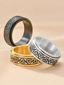 Unisex Titanium Steel Ring, Celtic Triangle Design, Rotatable Stress Relief Ring, Men's Fashion Jewelry