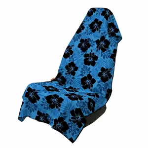 Blue Hawaiian Car Seat Cover, Black Hibiscus Flower & Palm Leaves Universal Seat Blanket