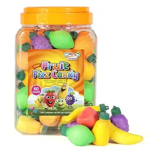 60 Fruit Shaped Fizzy Candy Powder, With Hanging Hole Caps for Decorative Stringing, Great for Hanging on Christmas Trees, Fun and Unique 90’s Retro Candy, Gluten Free & Nut Free, by 4YoreElves