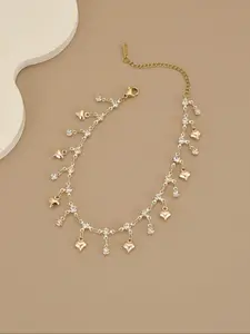 Shiny Rhinestone Heart Stainless Steel Women's Beach Anklet, Elegant Jewelry Accessory for Summer, Stylish Foot Chain for Ladies, Jewelry Gifts