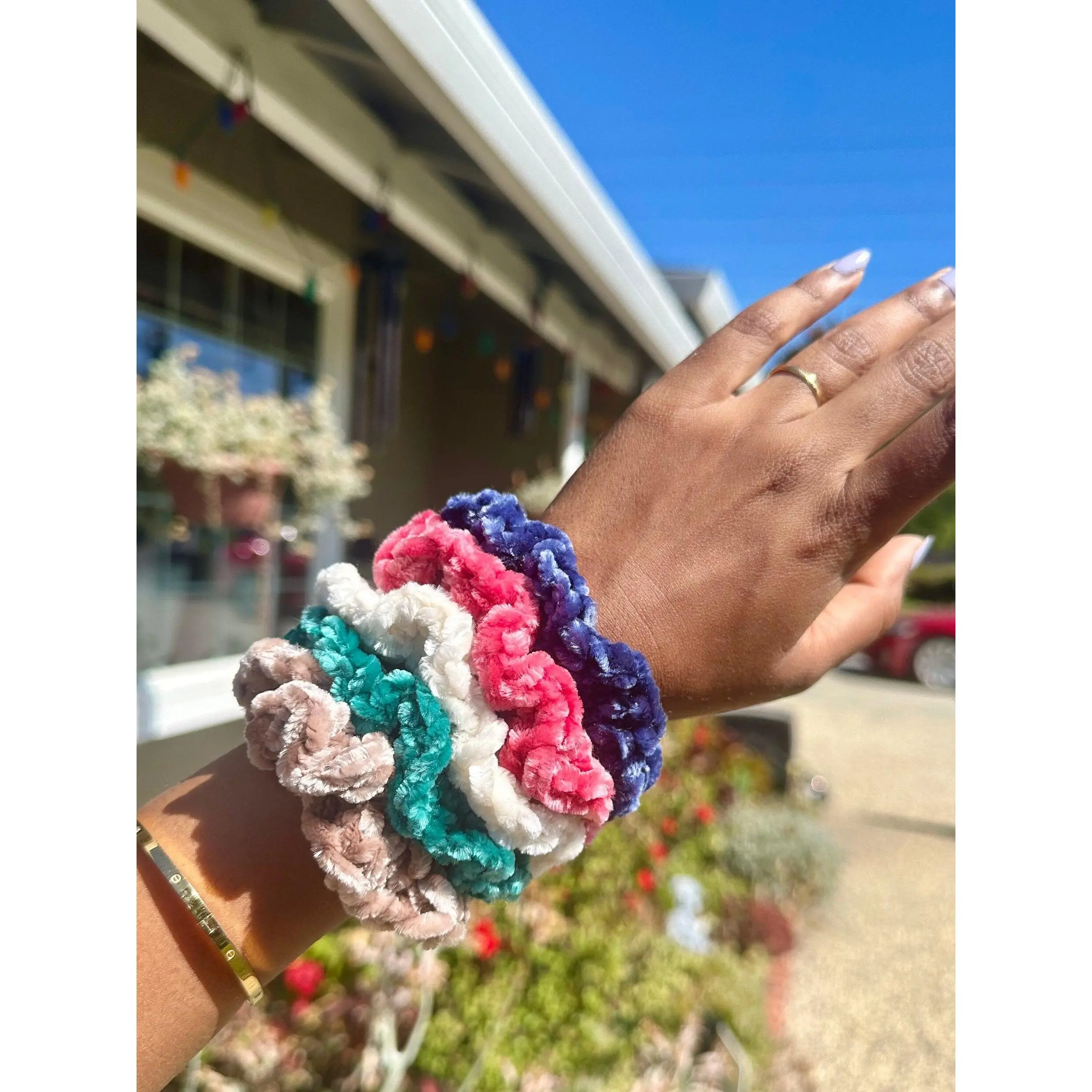 Handmade Velvet Crochet Scrunchie, Customizable Hair Accessory