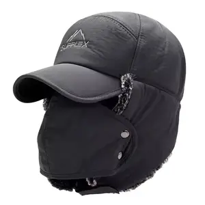 Winter 3 in 1 Thermal Fur Lined Trapper Hat with Ear Flap Full Face Warmer Cover Windproof Cycling Motorcycle Headwear