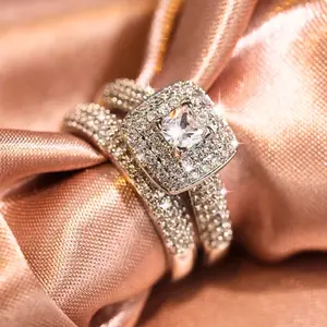 Cubic Zirconia Silver Engagement and Wedding Ring Set of 2 for Women – Elegant Jewelry Gift for Anniversary, Birthday and Valentine’s Day, Clean Girl Jewelry and for Everyday Wear, Non-Tarnish