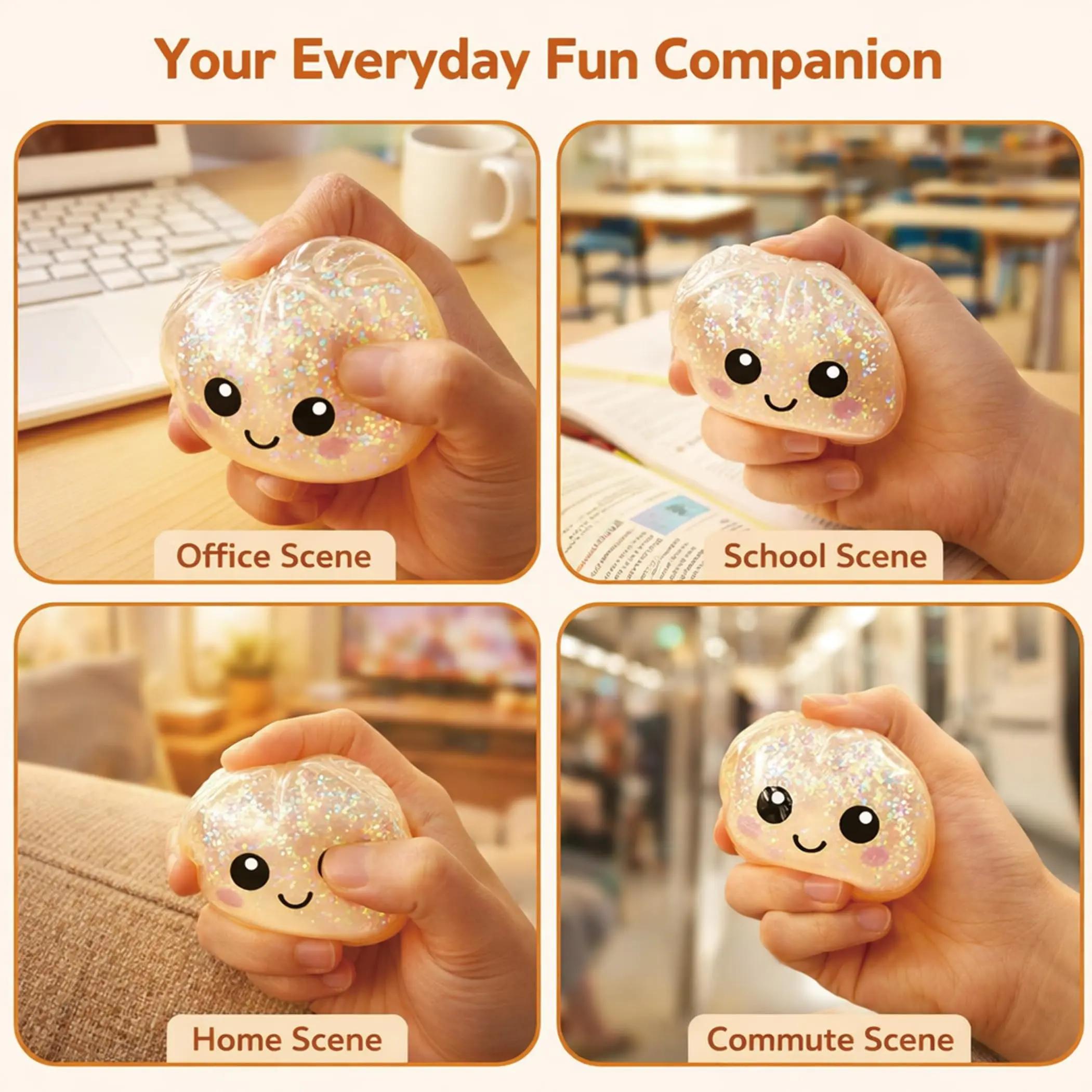 2026 Upgraded Dumpling Squishies, Glitter Dumpling SquishyBox, Dumplings Stress Balls Fidget Sensory Balls, Squeeze Dough Ball Stress Relief Hand with Food Steamer, Relaxation Gift