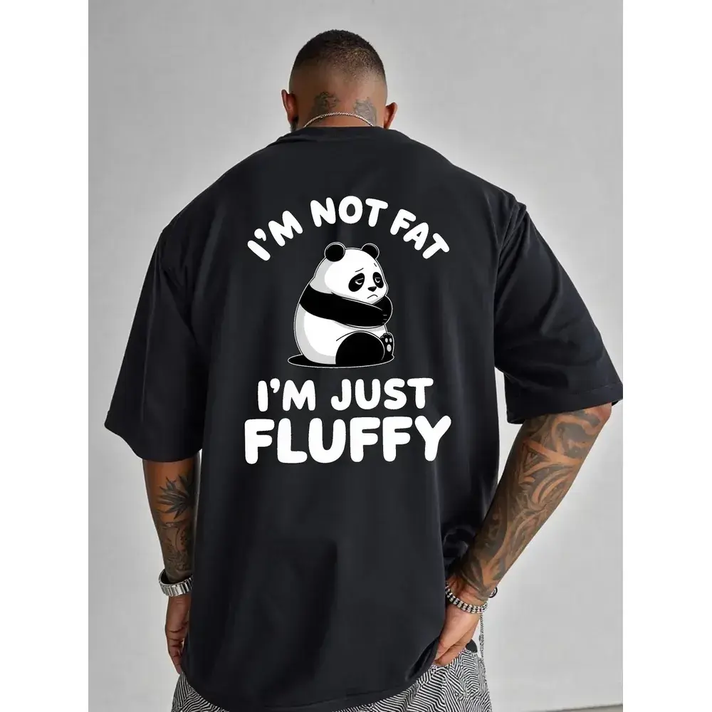 Men’s graphic tee with funny panda slogan print, casual design, streetwear style, crew neck, short sleeves, soft cotton, breathable, comfortable