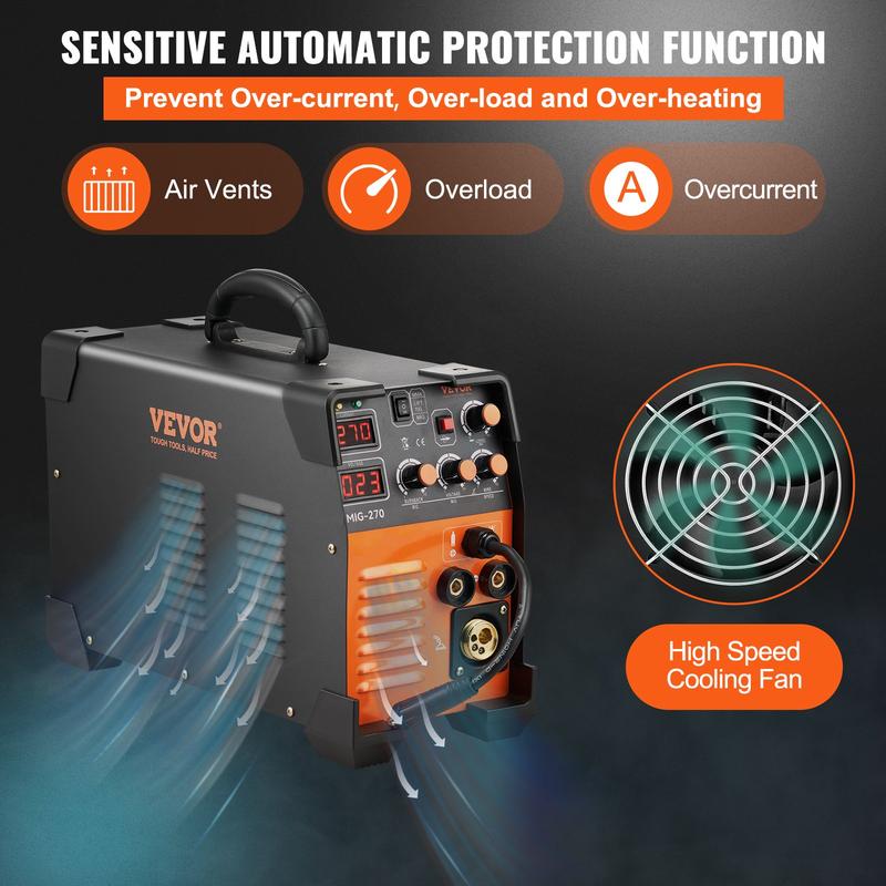 VEVOR MIG Welder, TikTokShopBlackFriday, 130-270A Flux Core Welder, 3 in 1 Combo MMA/MIG/LIFT TIG Welder Machine, Portable MIG-130 Welding Machine IGBT Inverter, Automatic Wire Feeding Welder for Stainless Steel