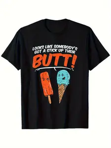 Funny Ice Cream Pun T-Shirt |   180gsm Black with Butt Joke and Ice Cream Cone Design (Popsicle Stick Pun) - Casual Humor Novelty Tee for Parties, Summer Outfits and Funny Gifts