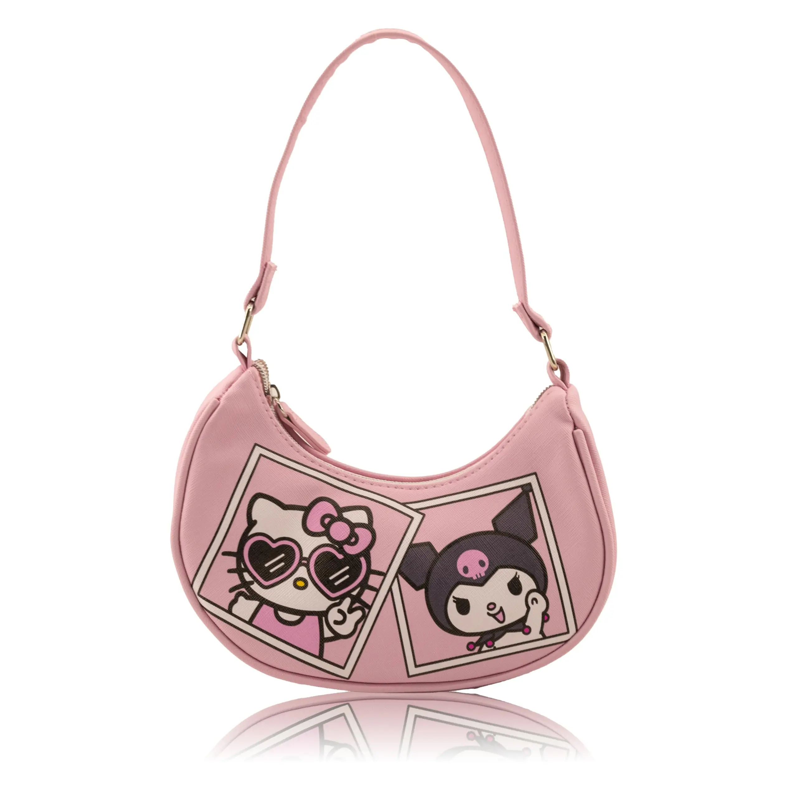Fast Forward Hello Kitty and Kuromi Hobo Handbag Purse | Crossbody Shoulder Bag with Adjustable Strap | Small PU Leather