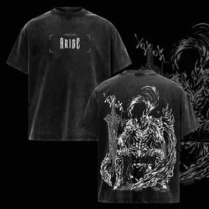 Igris Solo Leveling Vintage Washed Oversized T-Shirt - Dark Anime Graphic Tee | Shadow Army Blood-Red Commander Streetwear | Premium Soft Cotton Unisex Retro Shirt | Gift for Solo Leveling Fans & Anime Lovers