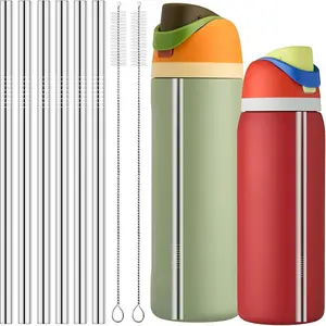 6 count Replacement Metal Straws for Owala Water Bottles 24 oz and 32 oz, with 2 Straw Cleaners.  Stainless Steel Straws Compatible with Owala Water Bottles