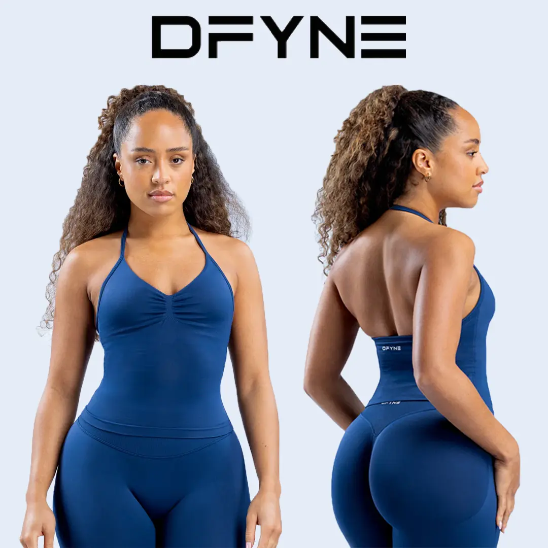 DFYNE Girl's Soft Knit Fabric Sleeveless Backless Longline Strappy Sports Vest with Built-in Supportive Bra, Ultimate Contouring Design, Impact, Removable Cups