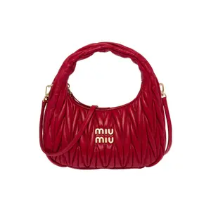 MIU MIU Wander Series Jacquard Hobo Bag in Red Leather for Women