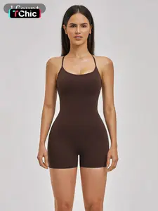 European and American Style Two-Piece Colorblock Halter Sports Jumpsuit, One-Piece Yoga, Backless Outdoor Fitness Wear Summer Sports Jumpsuits