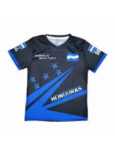Honduras Flag 3D Printed T-Shirt Black with Blue Star Graphic Unisex Polyester Fan Top