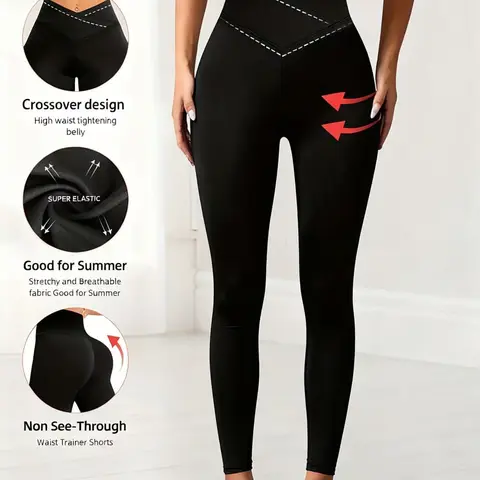 Super Soft Criss-Cross Stretch Leggings, Minimalist High Waist Commute & Yoga Leggings, Sexy Casual Sports Leggings, Butt Lifting Design, Sportswear Bottoms, Gym Tights, Sports Tight Pants