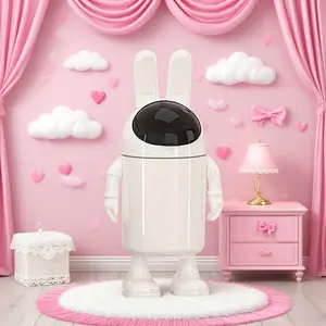 Cute Rabbit Shaped Trash Can with Lid, Nordic Modern Simple Plastic Storage Bin, Decorative Waste Basket for Home Room Organization