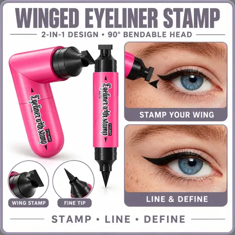 Winged Eyeliner Stamp Pen, 2-in-1 Cat Eye Eyeliner Tool with Liquid Liner, Waterproof Smudge Proof Makeup for Beginners