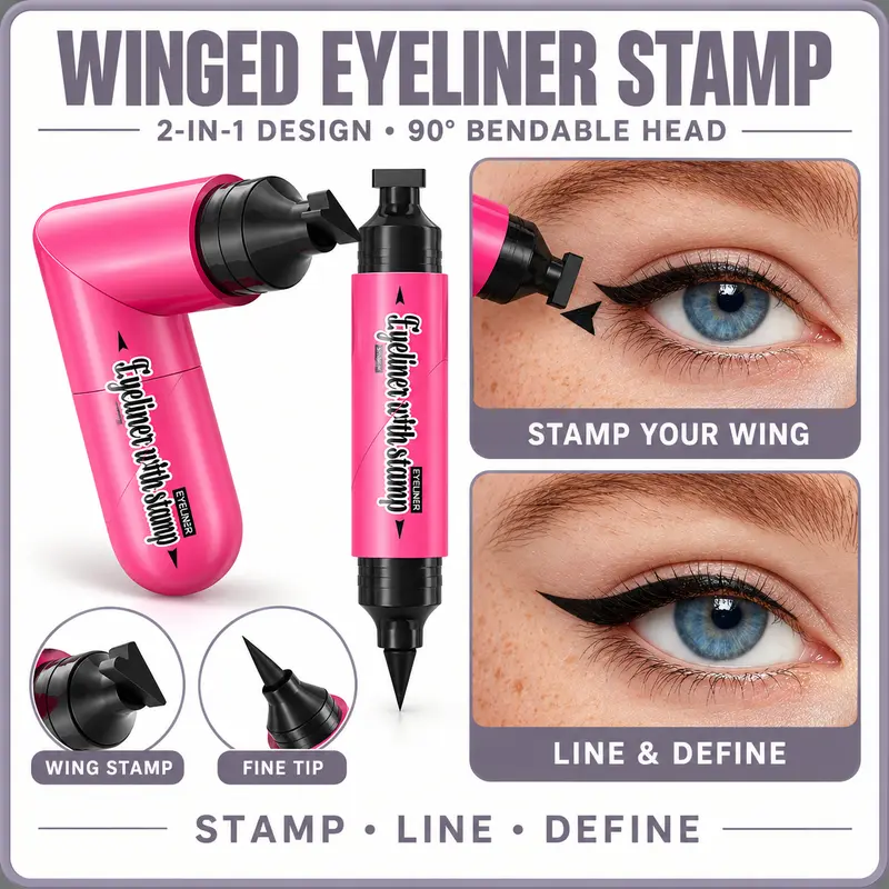 Winged Eyeliner Stamp Pen, 2-in-1 Cat Eye Eyeliner Tool with Liquid Liner, Waterproof Smudge Proof Makeup for Beginners