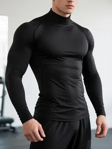 Men’s High Neck Pullover Base Layer Shirt – Solid Color Long Sleeve T-Shirt, Regular Fit Breathable Top for Casual, Smart Casual, Sports & Everyday Wear, Athletic Training Apparel, Gym Sweatwear