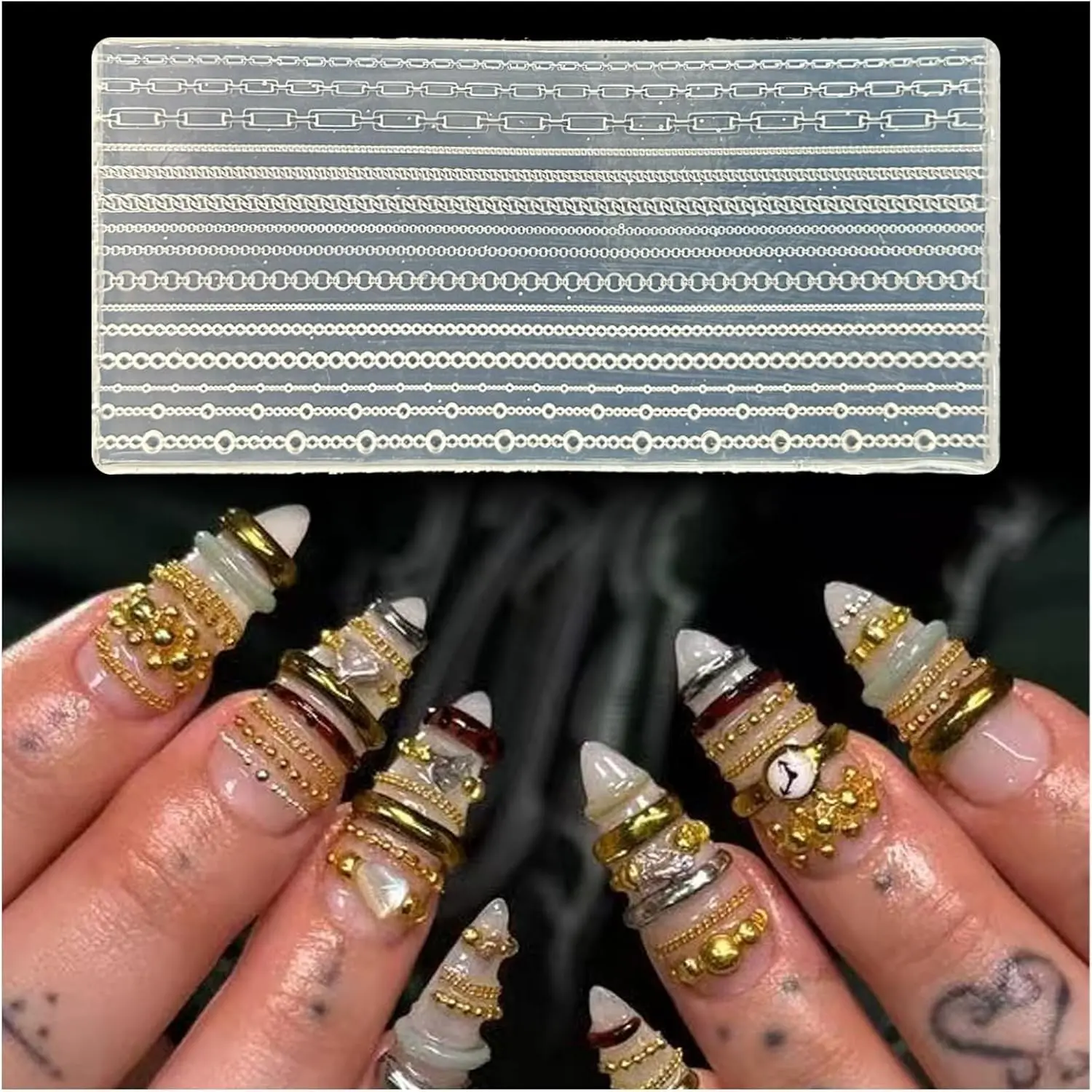 3D Chain Nail Mold Multiple Shapes Necklace Silicone Nails Molds Accessories Gel Rope Art Manicure Tools