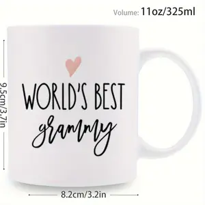 1pc World's Best Grammy Themed Coffee Mug - Elegant Calligraphy Pink & Black Cup, Dishwasher 11oz Tea/Coffee Cup with Grammy Gift for Grandma on Mother's Day, Birthday, Christmas Keepsake