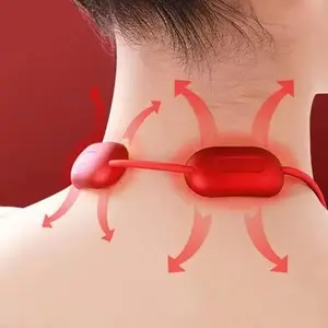 Portable Pendant Neck Massager with Heat - 3-Level Heating Therapy, 4 Massage Modes, 9 Intensities, Ergonomic Fit, 15-Day Battery Life, Red/Gray, Wearable Design