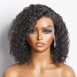 14" 150% Density 13x4 Pre-Plucked Lace Frontal Bob Wig Curly for Women