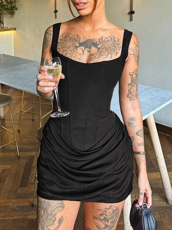Sexy Bodycon Ruched Drawstring Mini Corset Dress for Women, Night Out Club Wear Party Dress