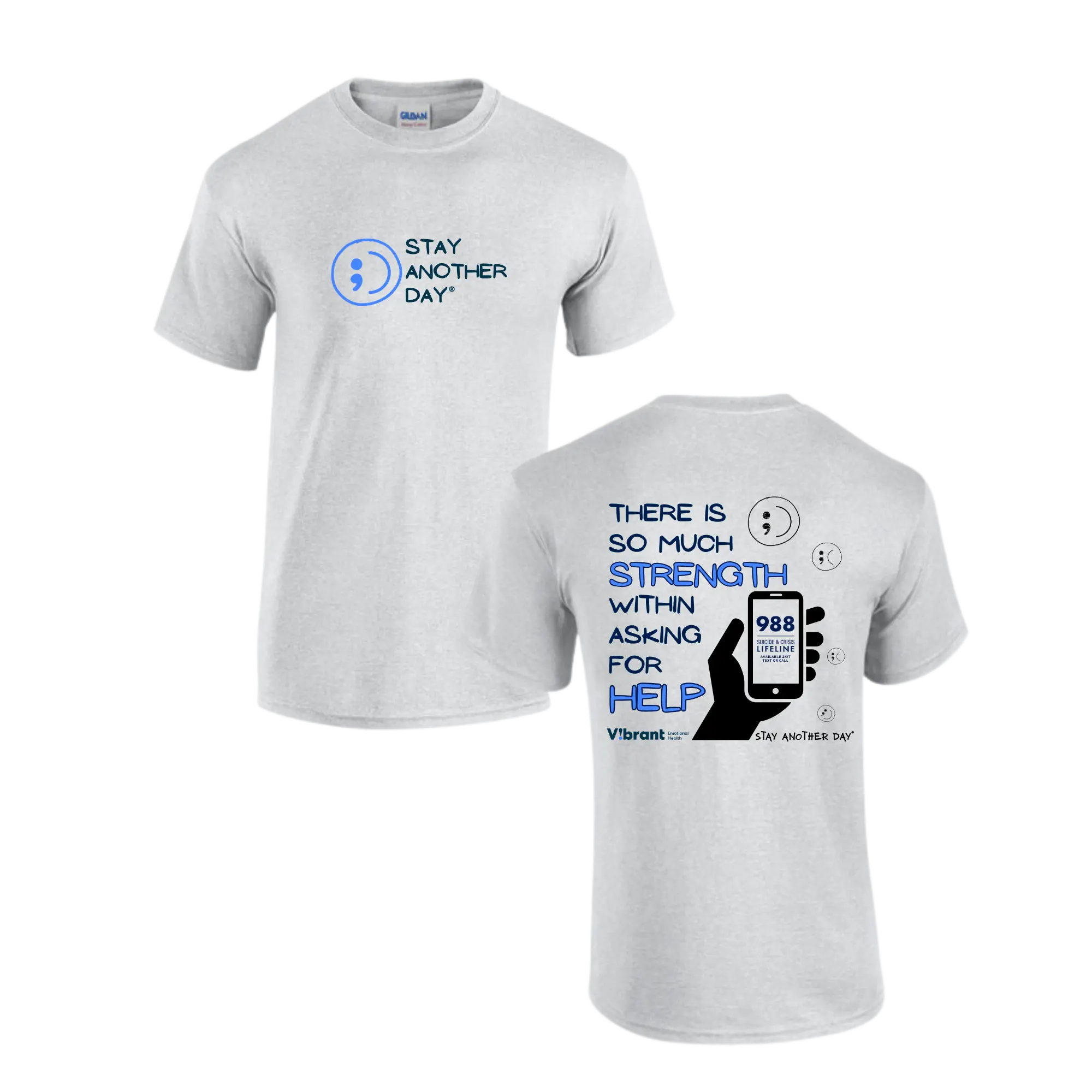 Stay Another Day x Vibrant Emotional Health 988 Mental Health Awareness Tee Shirt, Shortsleeve, Casual, Tops, Cotton