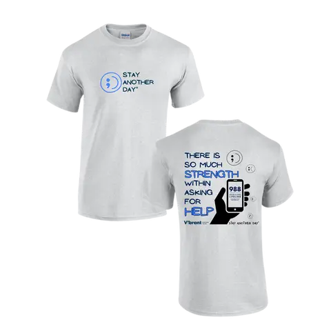 Stay Another Day x Vibrant Emotional Health 988 Mental Health Awareness Tee Shirt, Shortsleeve, Casual, Tops, Cotton, Fit, Soft, Unisex, Graphic Tee, T Shirt, Round Neck, Help Call Reminder, Casual Wear, Cotton Blend, Casual Tee Style, Bold Message