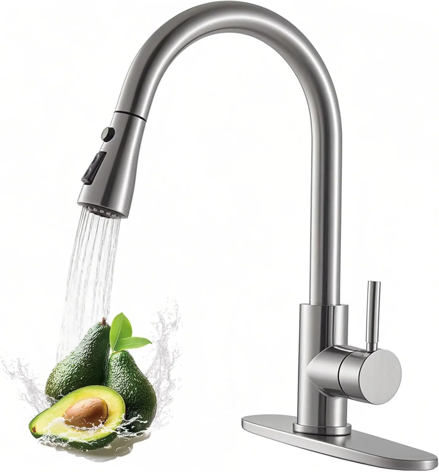 Kitchen Faucet with Pull Down Sprayer, High Arc Single Handle, Brushed Nickel, Brushed Go Home ld Finish Modern Durable Steel