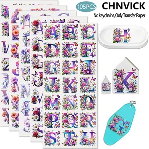 105PCS UV DTF Cup Wrap Stickers, Spring Floral Alphabet Rub on Transfers for Crafts, Permanent DIY Transfer Decals for 16oz Libbey Glass Cans, Mugs, Candles, Notebooks and Flower Pots, Easy to Apply Art Stickers, Sticker Collage Pack