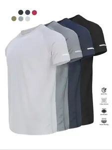 Men's Plain Reflective Design Sports Tee, Breathable Quick-Dry Short Sleeve T-Shirt, Activewear, Men's Sports Clothing for Gym Workout Running