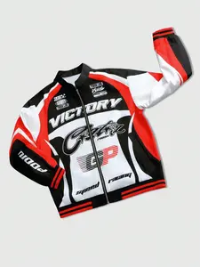 Vintage Racing Aesthetic Moto Jacket for Men & Women | Y2K Retro Red & White Color Block Bomber Jacket | Cyber Streetwear Victory Speed Graphic Racing Coat