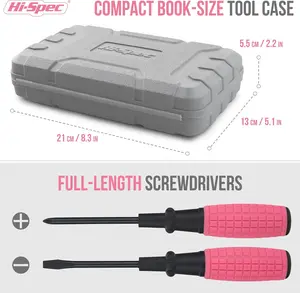 Hi-Spec Mini Tool Kit: Pink Basic Tool Box for College Dorm Home & Office DIY 13pc Essential Set Compact Portable Case