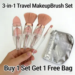 ZOREYA 3-in-1 Multifunctional Portable Makeup Brush | Soft Bristles, All-in-One for Contour, Blush, Highlighter, Eyeshadow & Concealer, Travel-Friendly Skincare Tool shipping free Cream Palette Transparent makeup brushes set sample products brand