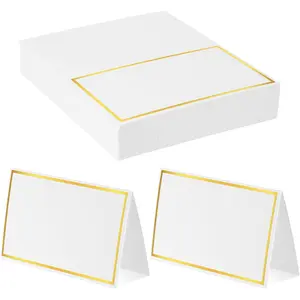 50Pcs Gold Foil Place Cards Tent Table Name Cards for Party Buffet Wedding Dinner Events Bridal Shower (White)