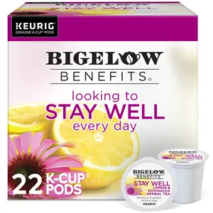 Bigelow Stay Well Tea - Keurig K-Cup Pods - Herbal Tea - Lemon Echinacea Flavors - Single Serve Tea Drinks