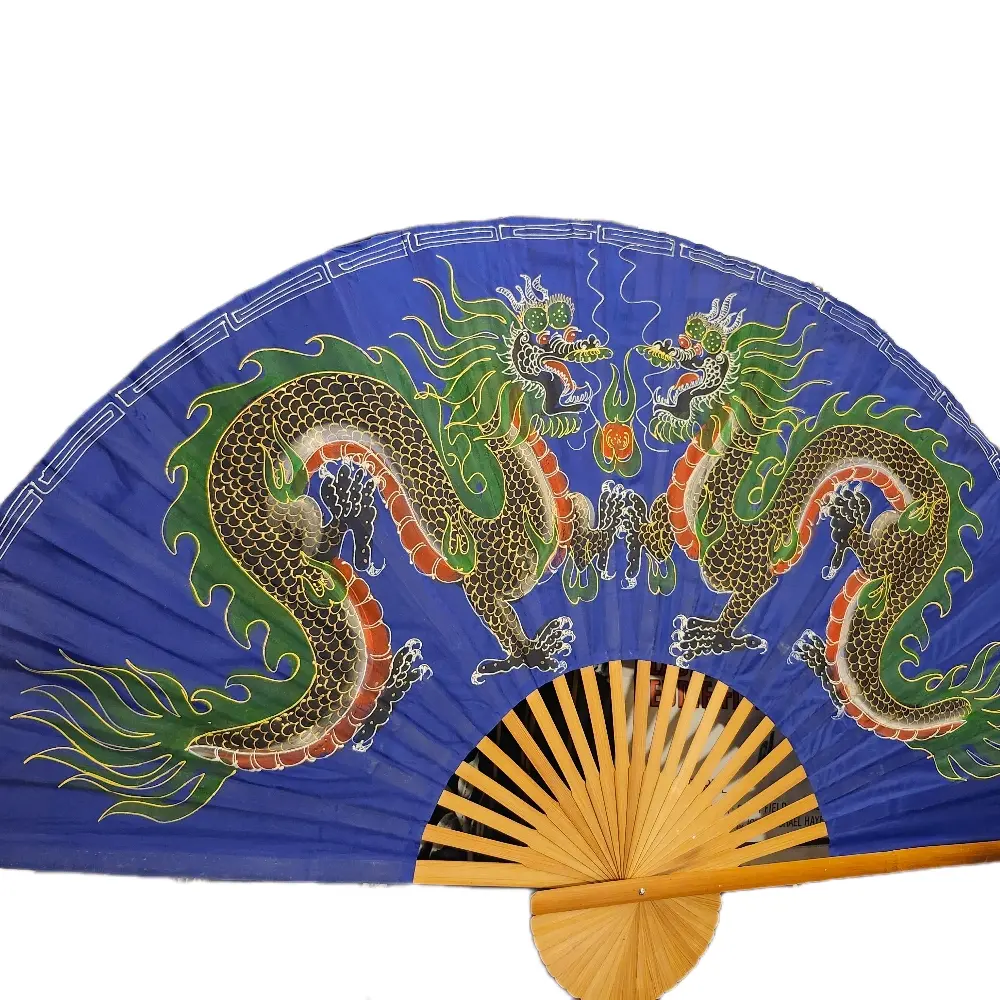 3'H×5'L Hanging Double Dragon Silk Wall Fan