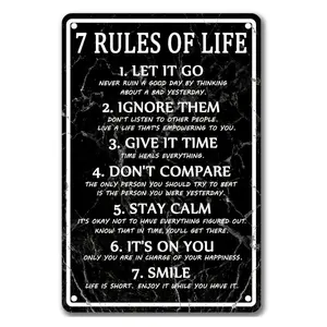 7 Rules Of Life Metal Tin Sign, Wall Decor Sign, Motivational Reading Sign for Classroom, Inspirational Home Decor, Home Decor Supplies