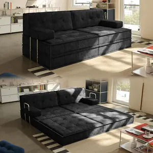 wanan 81.5'' Convertible Sofa Bed, Oversized Corduroy Modular Boneless Couch with 2 Pillows, Pull Out Couch with Fixed-Shape Frame, Foldable Sleeper Sofa for Living Room(Black)