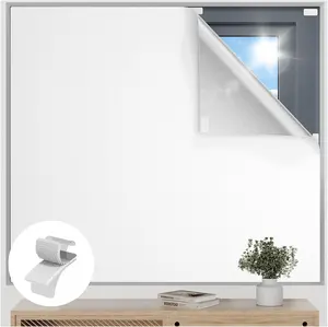 Blackout Curtains for Bedroom, 63" x 57" Temporary Blackout Shades for Windows, Portable Black Out Blinds Screen with 20 Loop & Hook,  Black Out Window Cover Film for   Travel RV- White