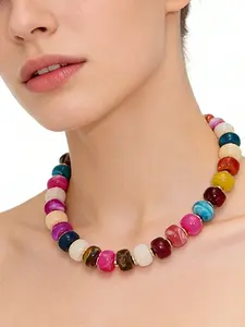 Women's Resin Bead Necklace, Dainty Boho Necklace, Bohemian Style Jewelry Accessory, Jewelry Gifts, Colorful String Pearl Pendant Design, Perfect Gift for Her