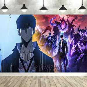 Classic Anime Birthday Backdrop Party Decor Solo Man Leveling Supplies Banner Adult Photography Background Props