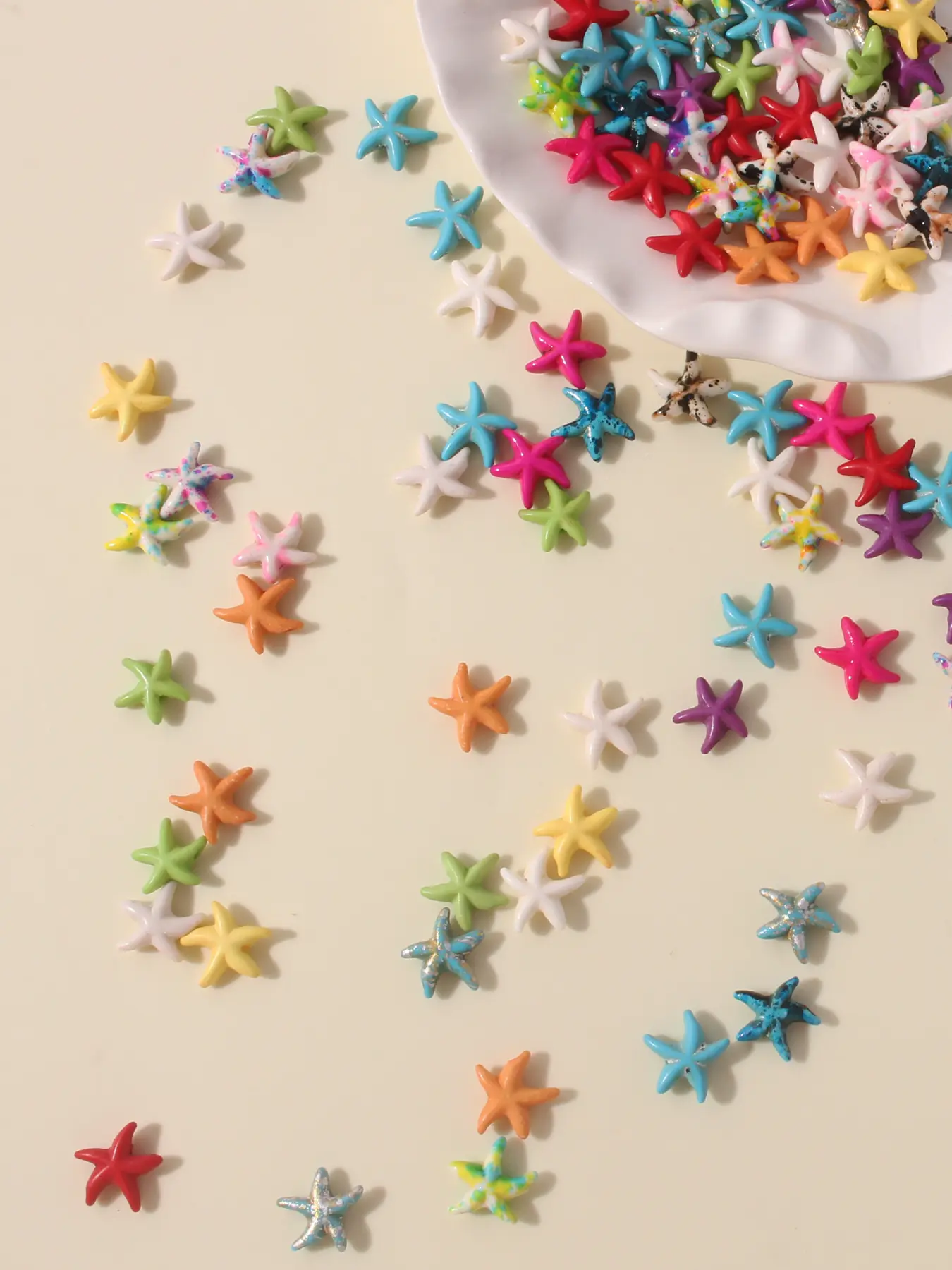 50pcs Mixed Color Stone Starfish Beads for DIY Jewelry Making, Ocean Life Charm Beads for Bracelets & Necklaces, Marine Theme Craft Kit, Bead Assortment