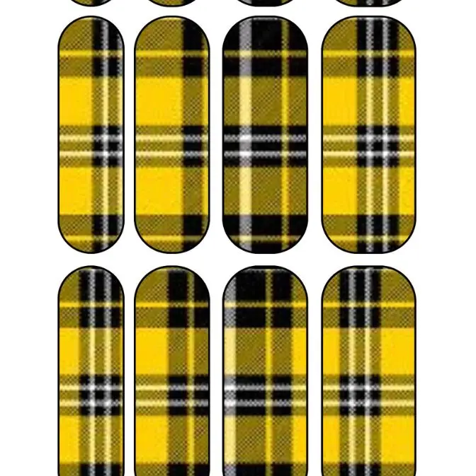 Yellow Plaid Waterslide Nail Decals - Gradient Design, Available in Sizes S-50mm, Glossy Finish, Luxury Acrylic Decals