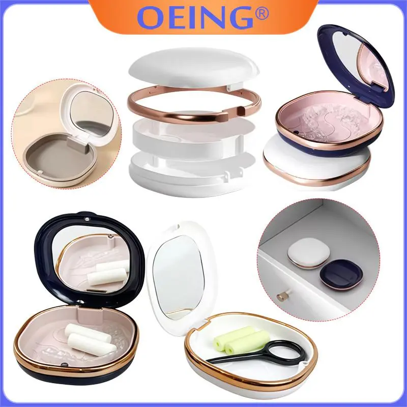 2Pcs Portable Brace Soaking Case with Mirror, Retainer and Denture Storage Case with Clasp, Orthodontic Retainer Storage Box