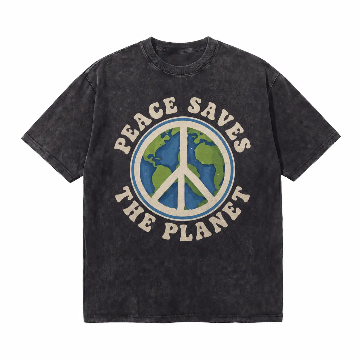 LAWLESSROW Peace Saves The Planet Vintage Acid Wash Tee