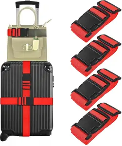 4 Pack Luggage Straps, Luggage Belt with Buckle Closure, Adjustable Luggage Belt for Travel Bag Closure, Luggage Security (Red)