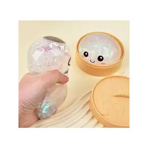 Giant Glitter Dumpling, Giant Dumpling Squishy, Mega Rainbow Dumplings, Cute Anxiety Relief Fidget Toy, with Steamer Box,Soft Squeeze Decompression Dough for Adults